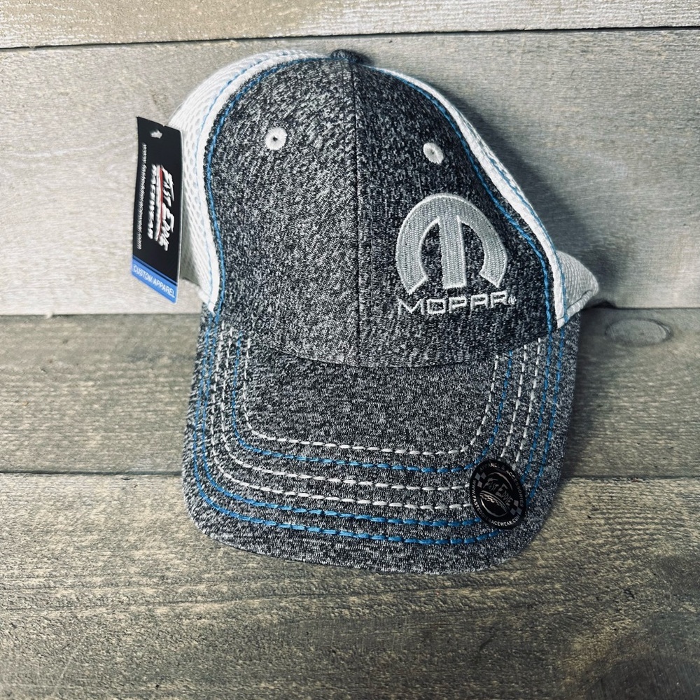 MOPAR Adjustable Baseball Cap Hat Blue Gray White Fast Eddie Racewear New